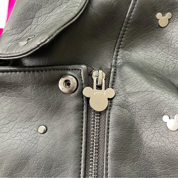 Disney Girls Faux Leather Mickey Mouse Studded Biker Jacket full zip size 11/12 - Picture 4 of 10